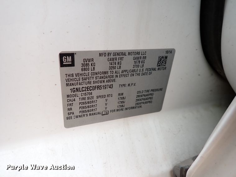 image for item HC9884 2015 Chevrolet Tahoe Police  SUV