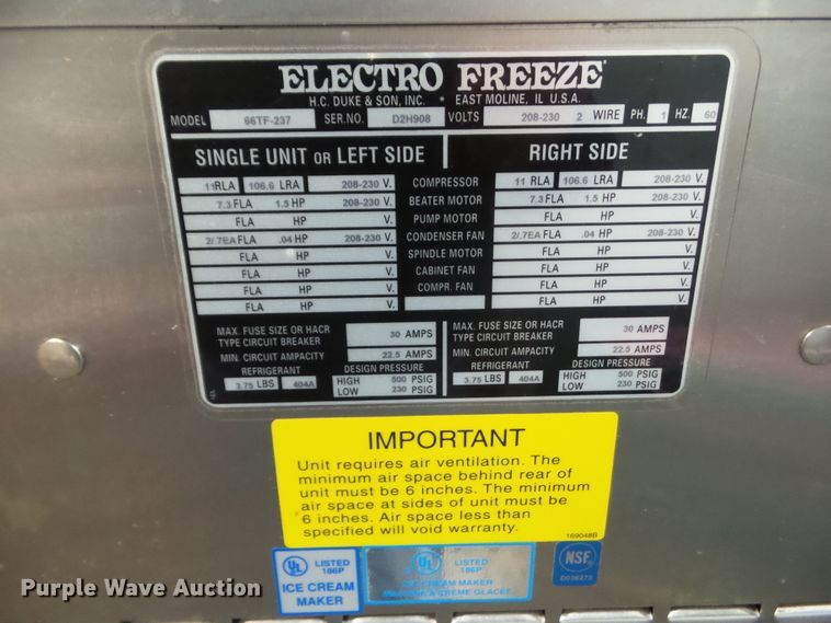 image for item HF9835 Electro Freeze 66TF-237 soft serve ice cream machine