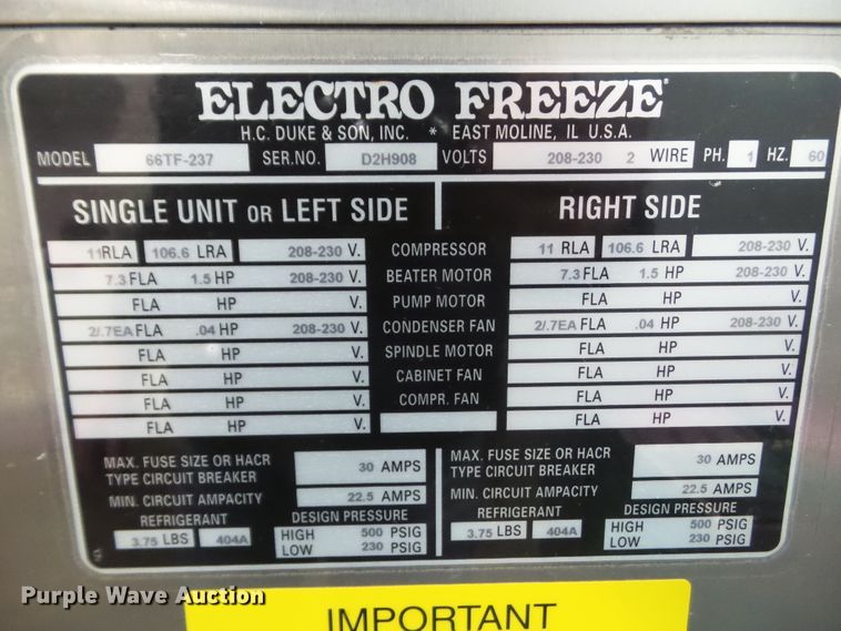 image for item HF9835 Electro Freeze 66TF-237 soft serve ice cream machine