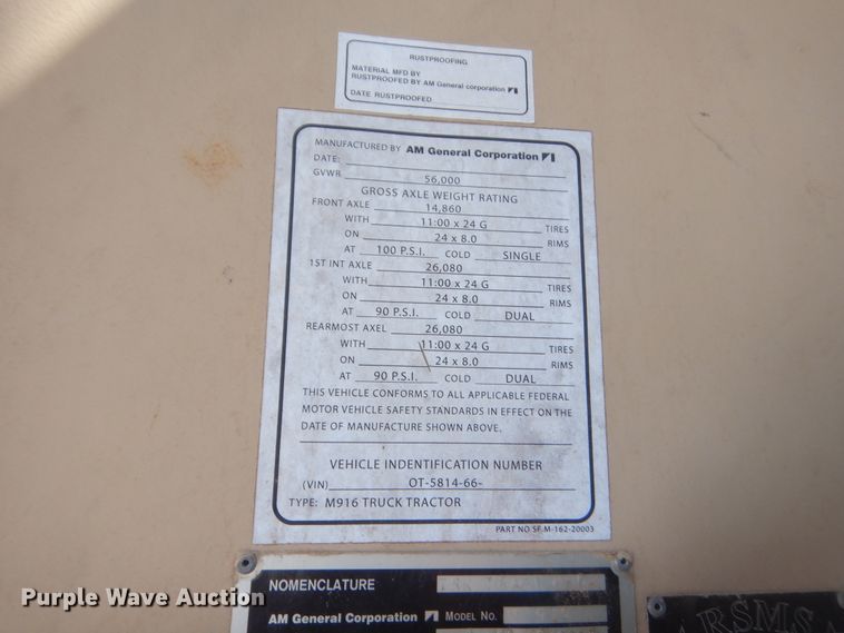 image for item HG9514 1981 Am General M916  truck cab and chassis