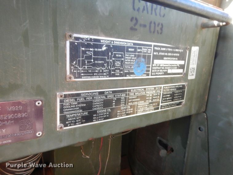 image for item HG9556 1985 Military M929  dump truck