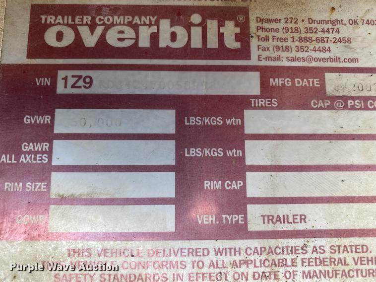 image for item HW9955 2007 Overbilt tilt deck equipment trailer