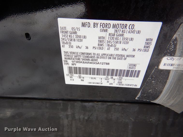 image for item II9792 2016 Ford Explorer Police  SUV