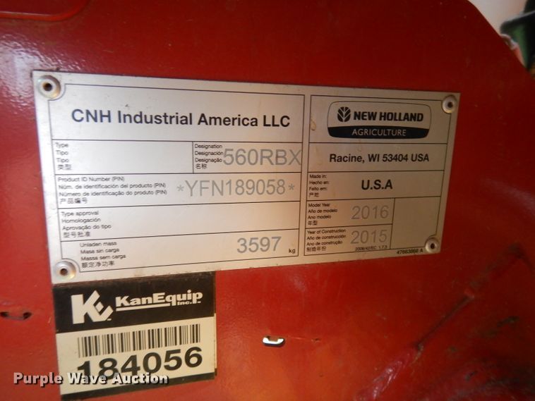 image for item DJ2974 2016 New Holland Rollbelt 560  specialty crop round baler
