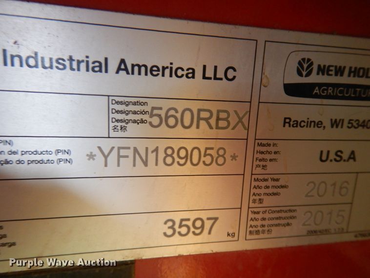 image for item DJ2974 2016 New Holland Rollbelt 560  specialty crop round baler