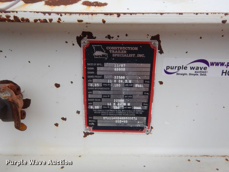 image for item HG9598 2008 Construction Trailer Specialists BD1-40 bottom dump trailer