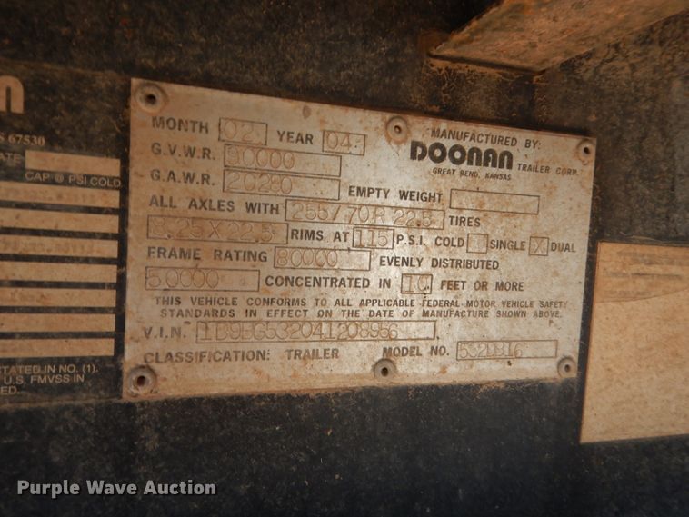 image for item DJ2201 2004 Doonan 532DB16 drop deck trailer