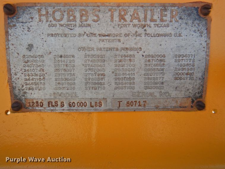 image for item DJ8365 1965 Hobbs 1230FLSS equipment trailer