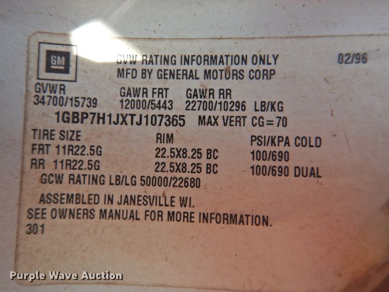 image for item DJ8367 1996 Chevrolet Kodiak C6500  refuse truck