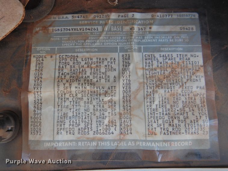 image for item DJ8368 1990 Chevrolet Kodiak C70  dump truck