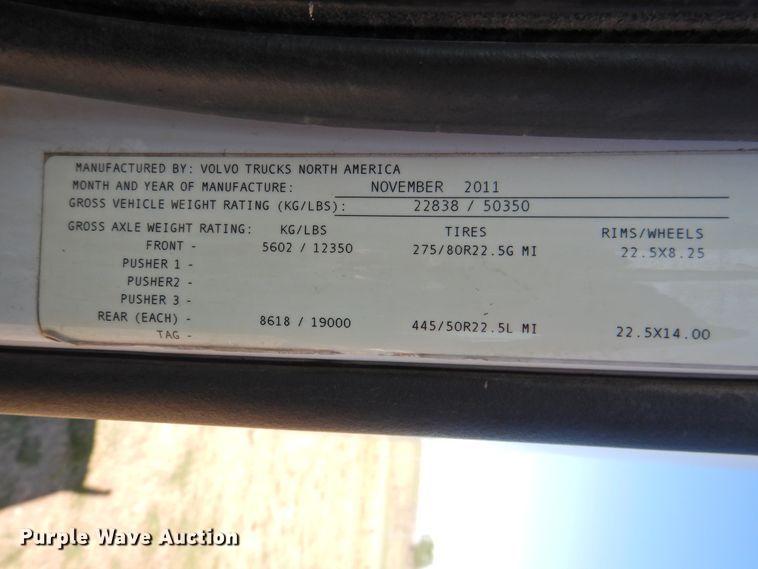 image for item DJ8372 2012 Volvo VNM  semi truck