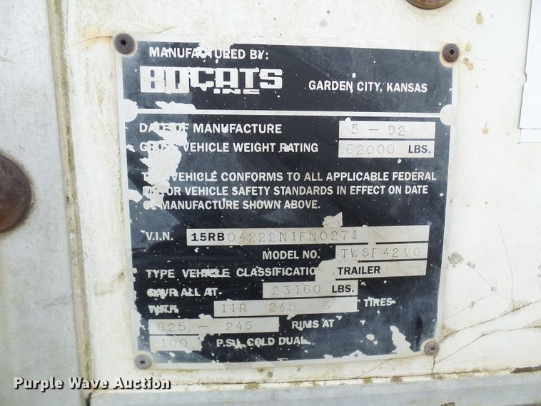 image for item DL0929 1992 Bocats TWSF42VO walking floor trailer