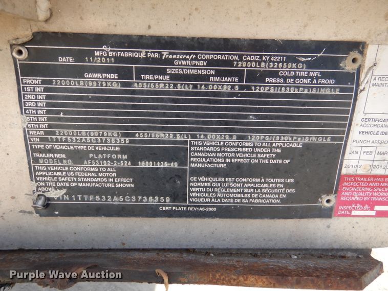 image for item DL4969 2012 Transcraft Benson AF53102-2-524  flatbed trailer