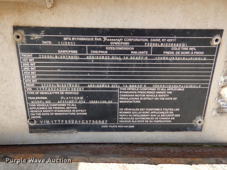 image for item DL4970 2012 Transcraft Benson AF53102-2-524  flatbed trailer