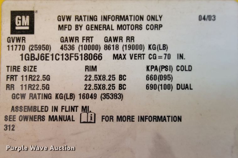 image for item FL9118 2003 Chevrolet C6500  shingle conveyor truck