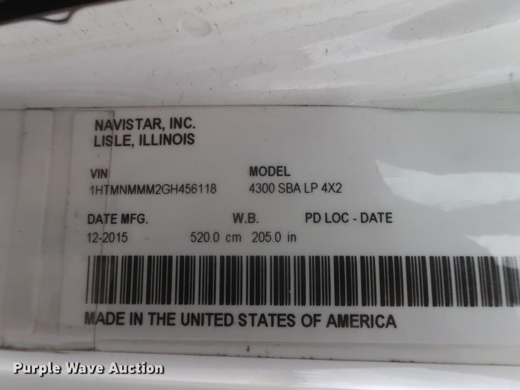 image for item HK9614 2016 International DuraStar 4300  refrigerated delivery truck