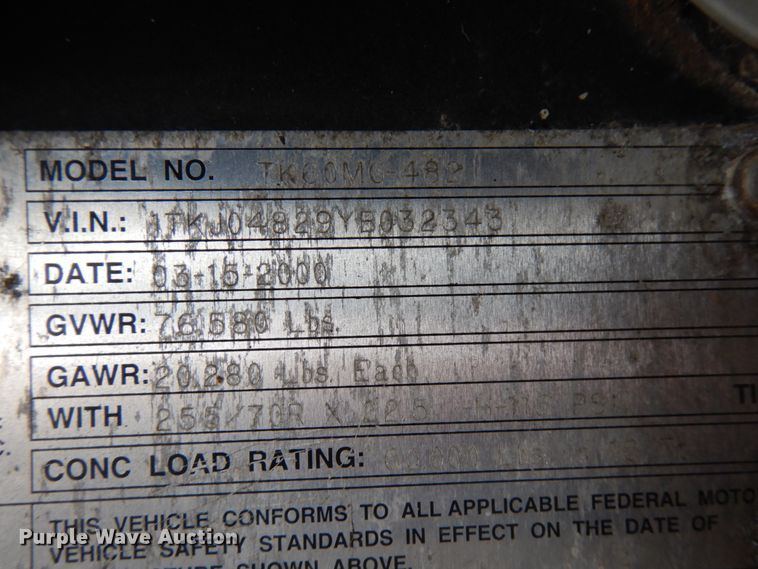 image for item IA9488 2000 Trail King TK60MG-482  lowboy equipment trailer