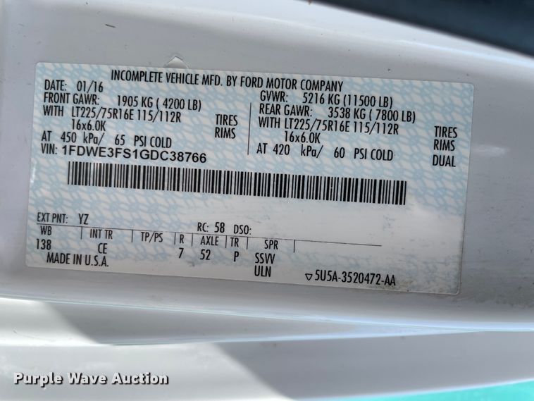 image for item IR9752 2016 Ford E350  box truck