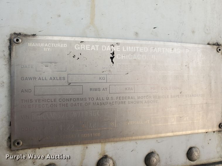 image for item IX9056 2006 Great Dane refrigerated van trailer