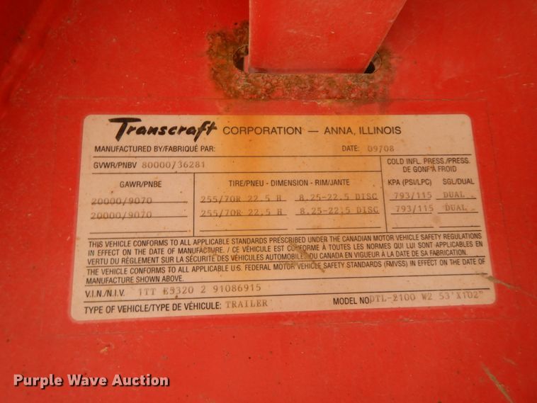 image for item IX9430 2009 Transcraft DTL-2100  drop deck trailer