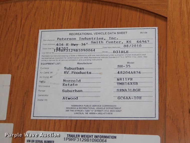 image for item DJ5998 2011 Excell D31RLE  camper