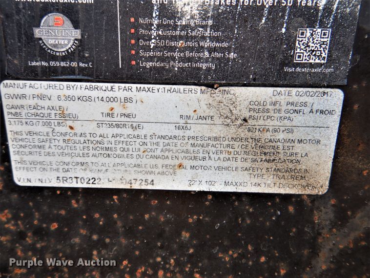 image for item DJ8727 2017 Maxey tilt deck utility trailer