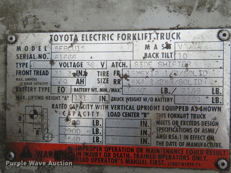 image for item DN5774 Toyota 5FBCU15  forklift