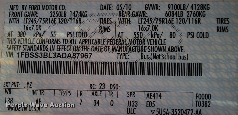 image for item FL9163 2010 Ford E350 Super Duty  van