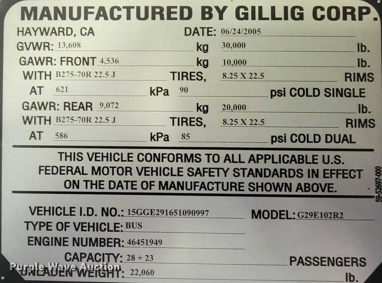 image for item FL9192 2005 Gillig G29E102R2  shuttle bus