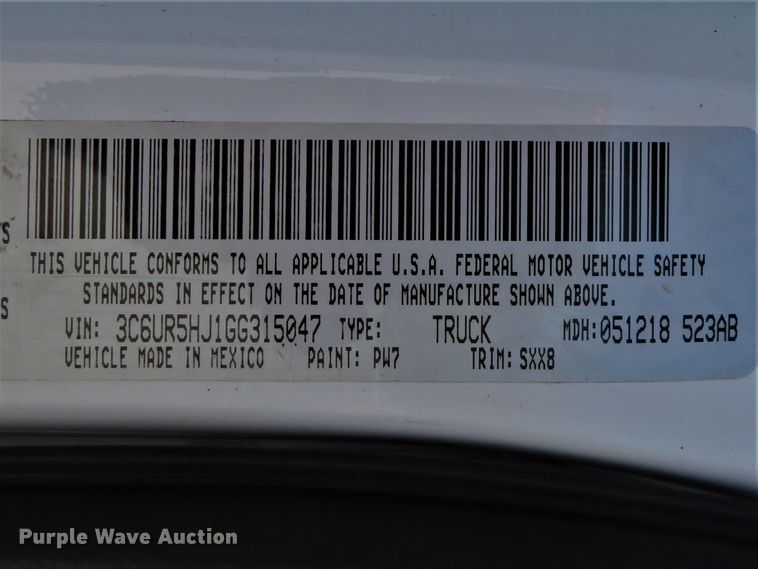 image for item HV9728 2016 Dodge Ram 2500HD  Crew Cab pickup truck