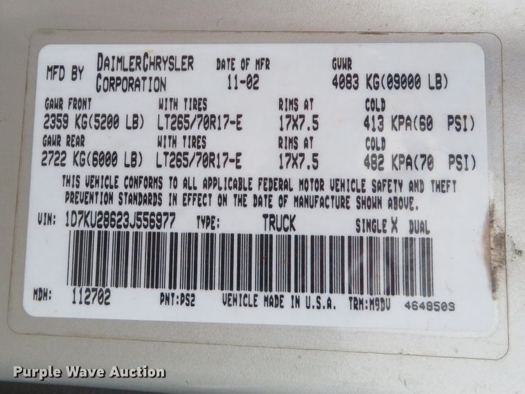 image for item HV9735 2003 Dodge Ram 2500HD SLT  Quad Cab pickup truck