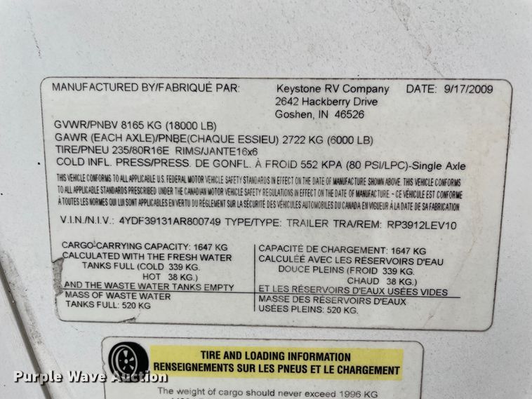 image for item IR9806 2010 Raptor 3912  toy hauler camper