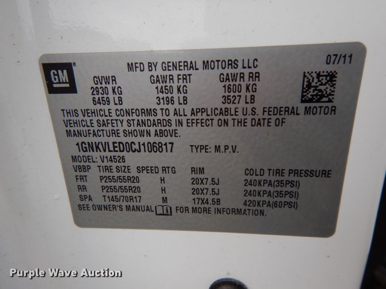 image for item IX9367 2012 Chevrolet Traverse LTZ  SUV