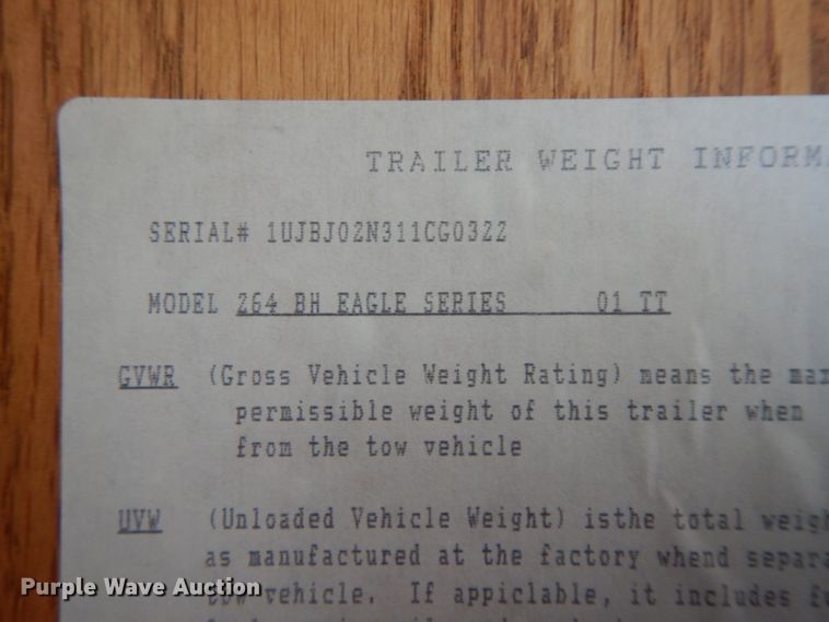 image for item IX9446 2001 Jayco 264 BH Eagle series  camper