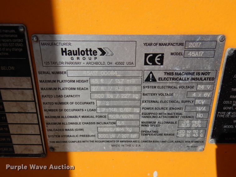 image for item HD9715 2017 Haulotte 45A17  boom lift