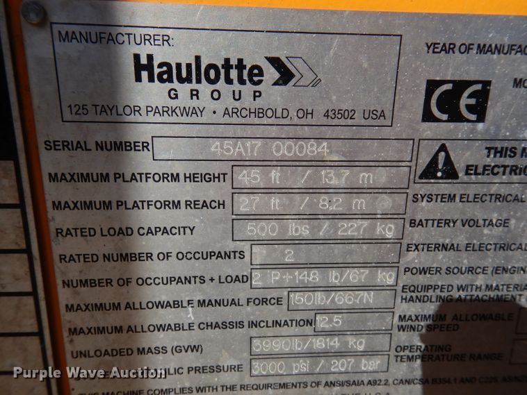 image for item HD9715 2017 Haulotte 45A17  boom lift