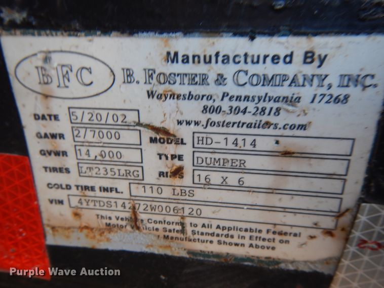 image for item HR9155 2002 Fost HD-1414  dump trailer