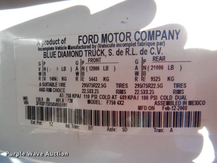 image for item HX9203 2008 Ford F750  utility / service truck