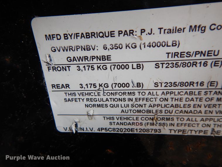 image for item IX9399 2014 PJ Trailer equipment trailer