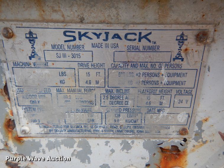 image for item IY9569 2001 Sky Jack SJ III 3015  scissor lift