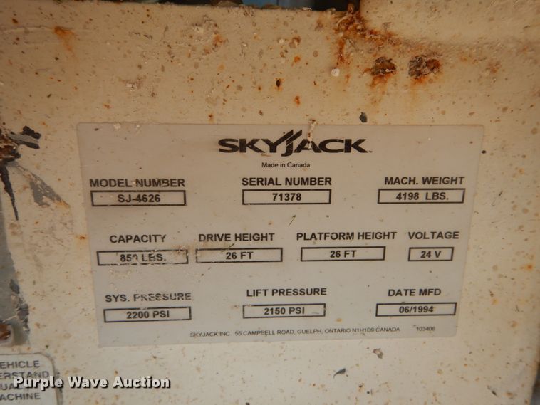 image for item IY9570 1994 Sky Jack SJ 4626  scissor lift