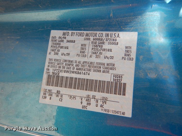 image for item DJ0412 1998 Ford F150  SuperCab pickup truck