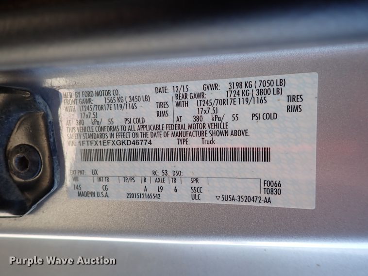 image for item DK4551 2016 Ford F150  SuperCab pickup truck