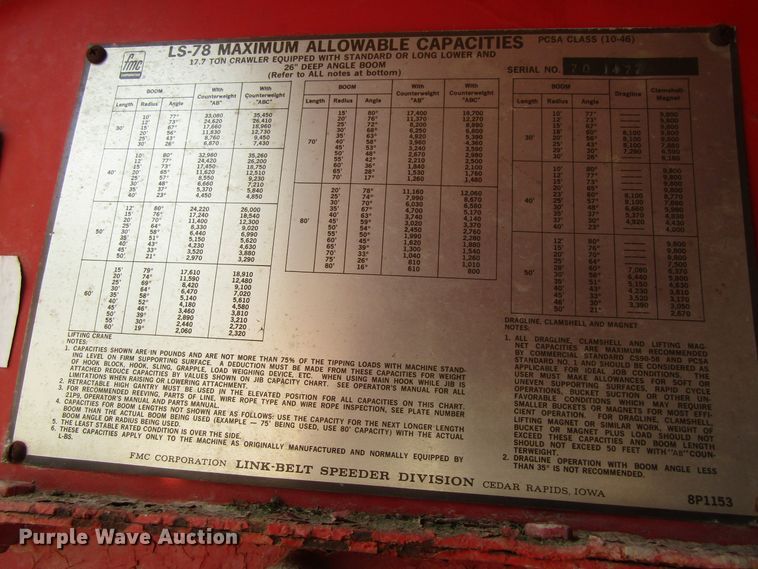 image for item GC9905 1968 Link Belt LS78  crane