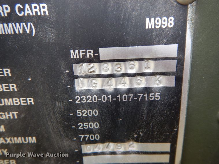 image for item HJ9711 1991 Am General Humvee  SUV