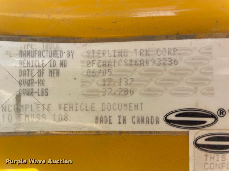 image for item II9360 2006 Sterling L-Line  dump truck