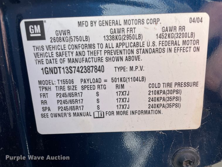 image for item II9373 2004 Chevrolet Trail Blazer  SUV