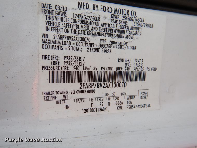 image for item II9940 2010 Ford Crown Victoria Police Interceptor