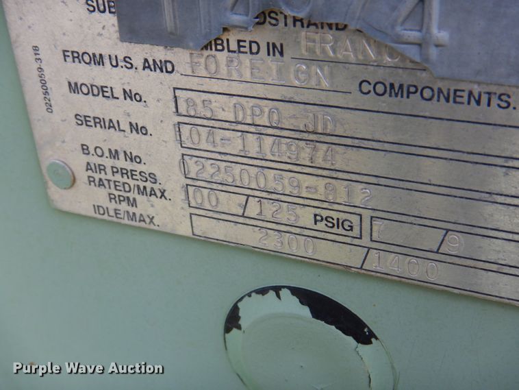 image for item II9948 Sullair 185 DPO JD  air compressor