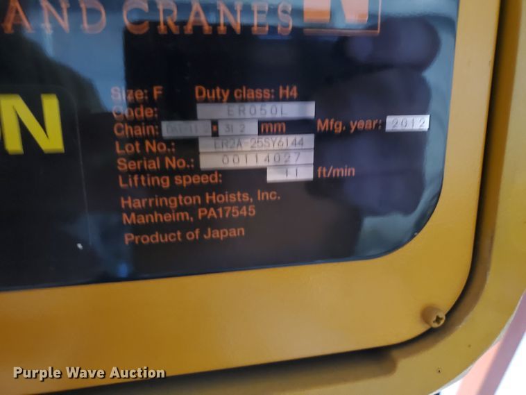 image for item IL9071 2012 Wallace Cranes 5T19-20AC A-frame hoist